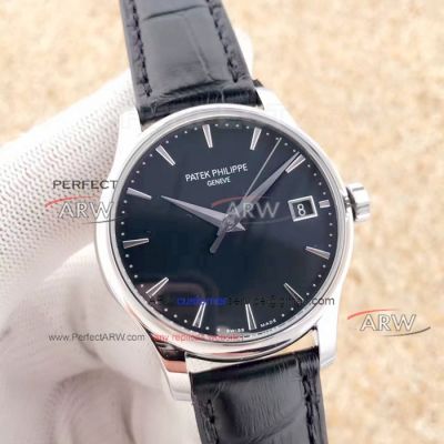 Perfect Replica Swiss Patek Philippe Calatrava Black Dial 40mm Replica Watches 